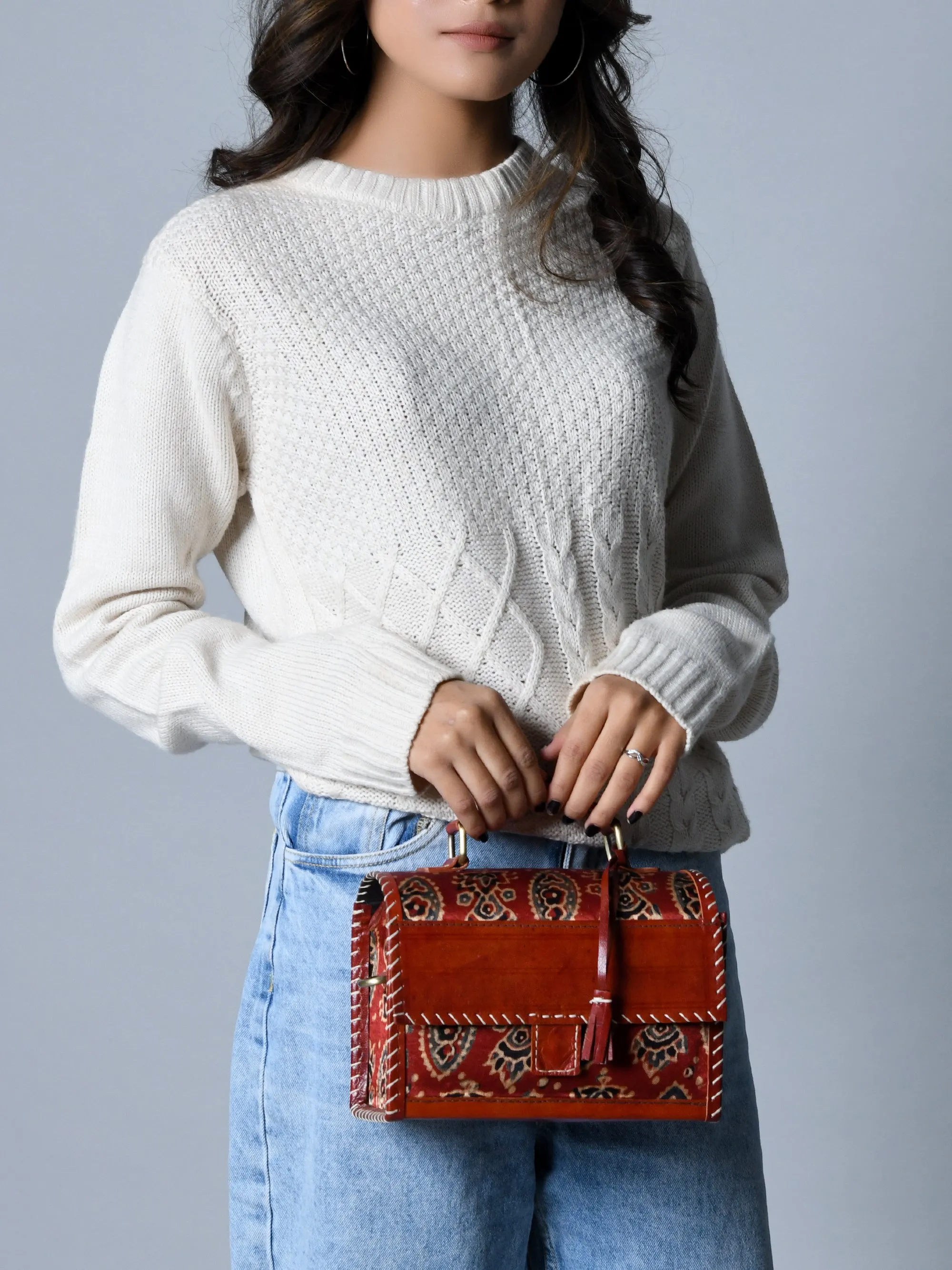 Maroon Mystique Ajrakh Satchel Purse sold by Classy Leather Bags product image thumbnail 2