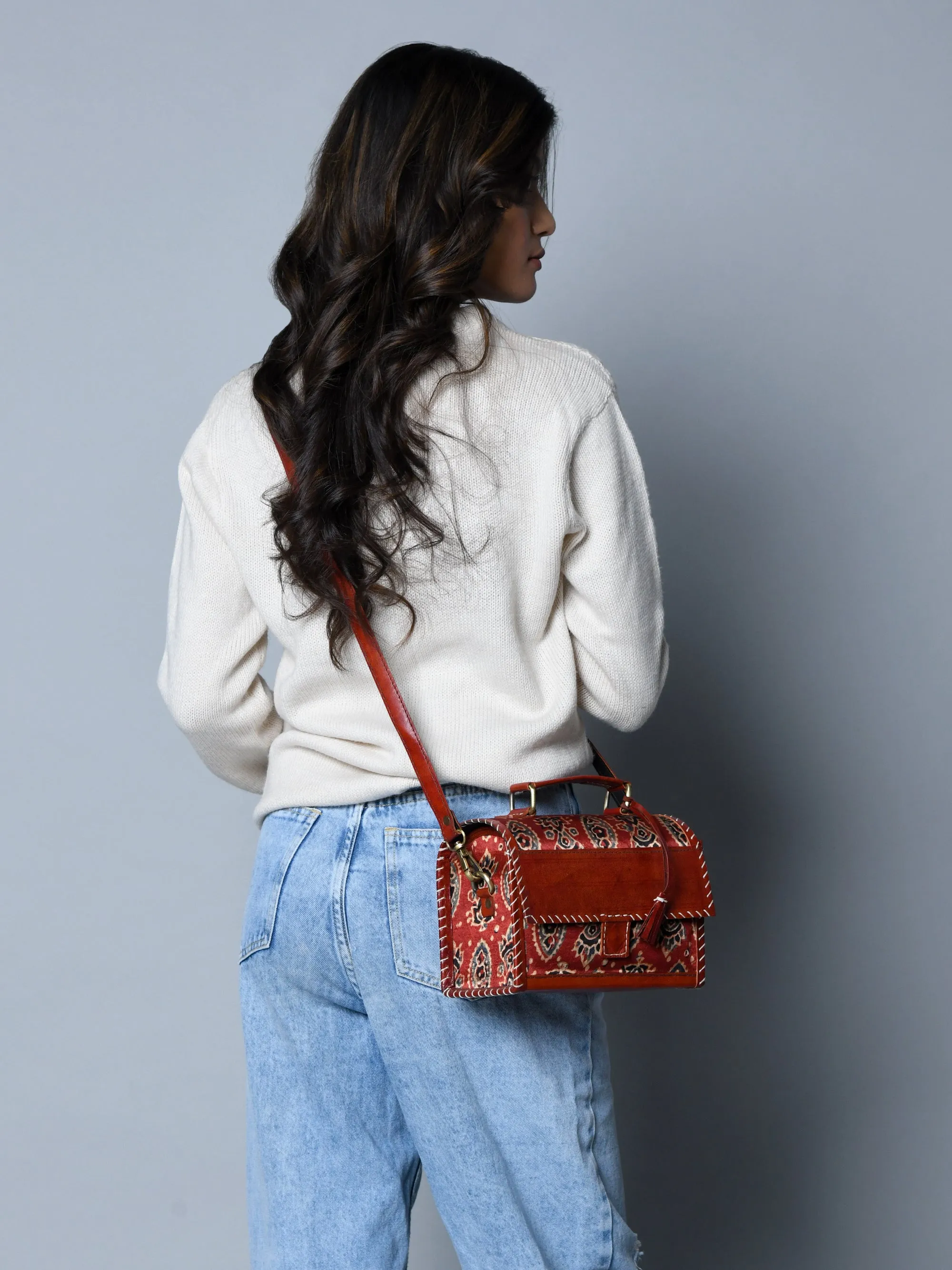 Maroon Mystique Ajrakh Satchel Purse sold by Classy Leather Bags product image thumbnail 3