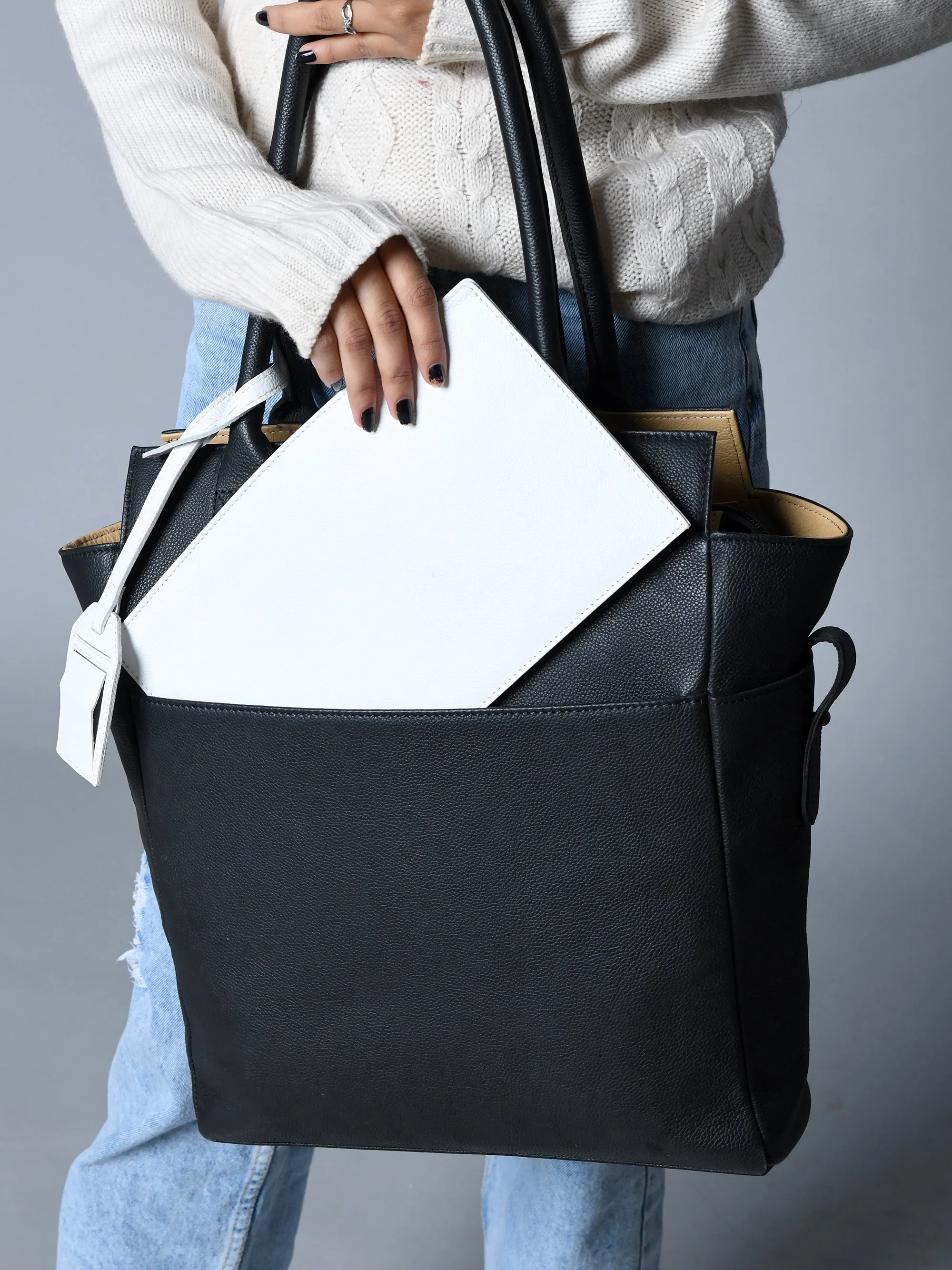 Midnight Elegance Noir Shopper Tote sold by Classy Leather Bags product image thumbnail 2