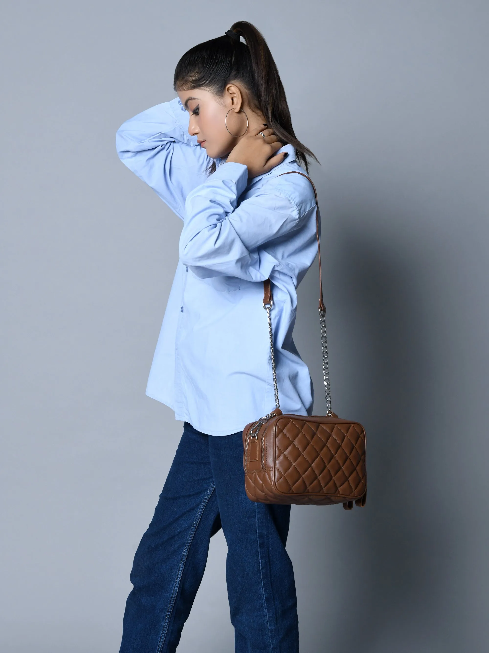 Mini Quilted Crossbody Bag, Rich Brown sold by Classy Leather Bags product image thumbnail 3