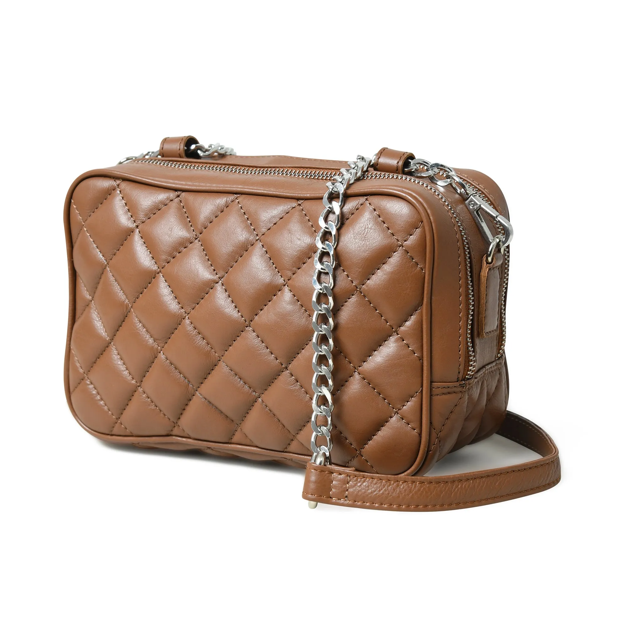 Mini Quilted Crossbody Bag, Rich Brown sold by Classy Leather Bags product image thumbnail 4