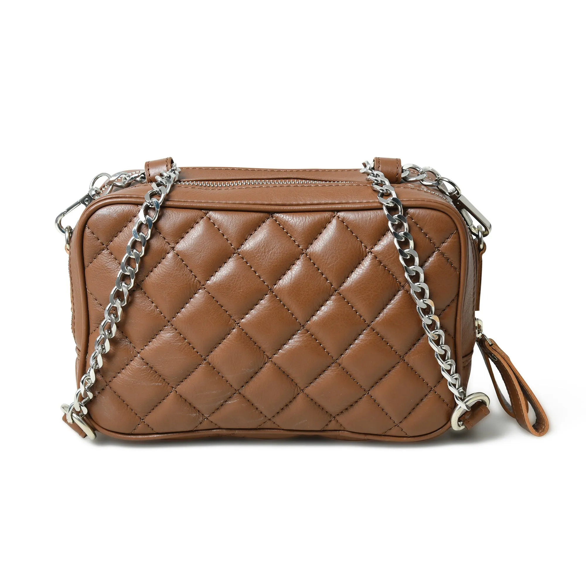 Mini Quilted Crossbody Bag, Rich Brown sold by Classy Leather Bags
