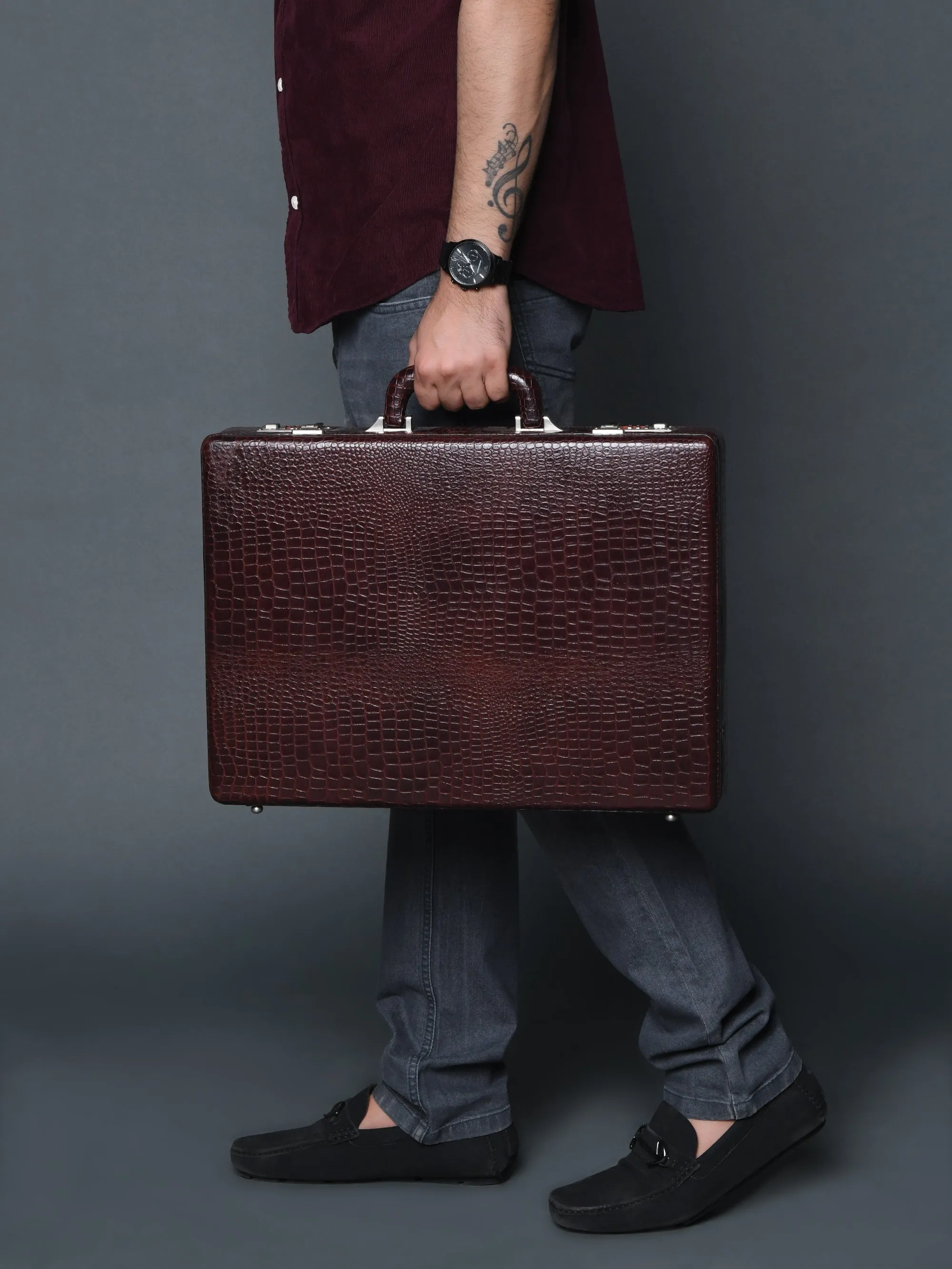 Executive Croco Leather Briefcase/Suitcase- Brown sold by Classy Leather Bags product image thumbnail 3