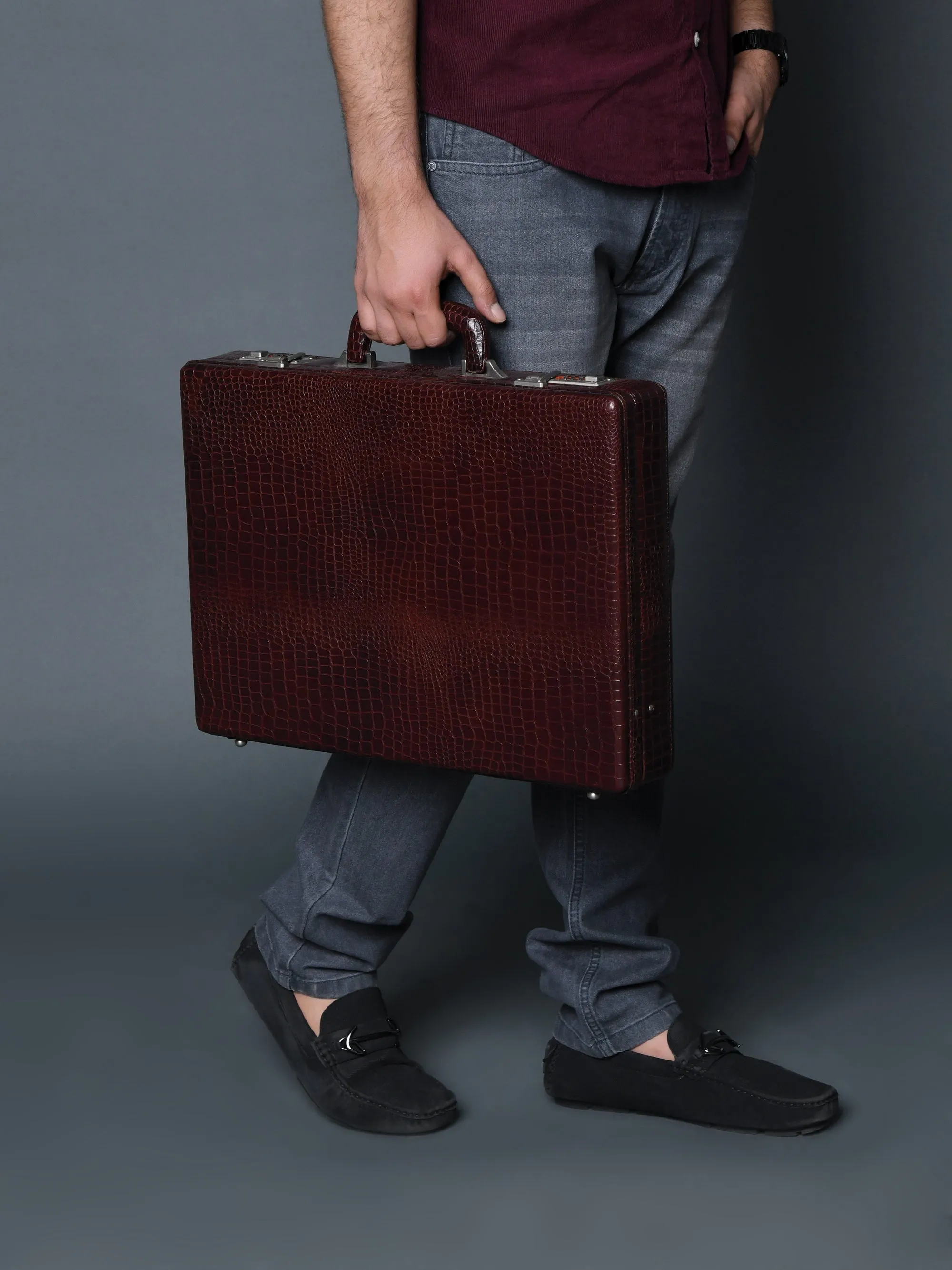 Executive Croco Leather Briefcase/Suitcase- Brown sold by Classy Leather Bags product image thumbnail 2