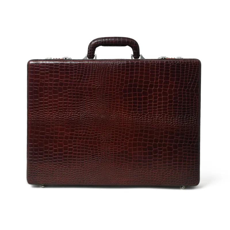 Executive Croco Leather Briefcase/Suitcase- Brown sold by Classy Leather Bags