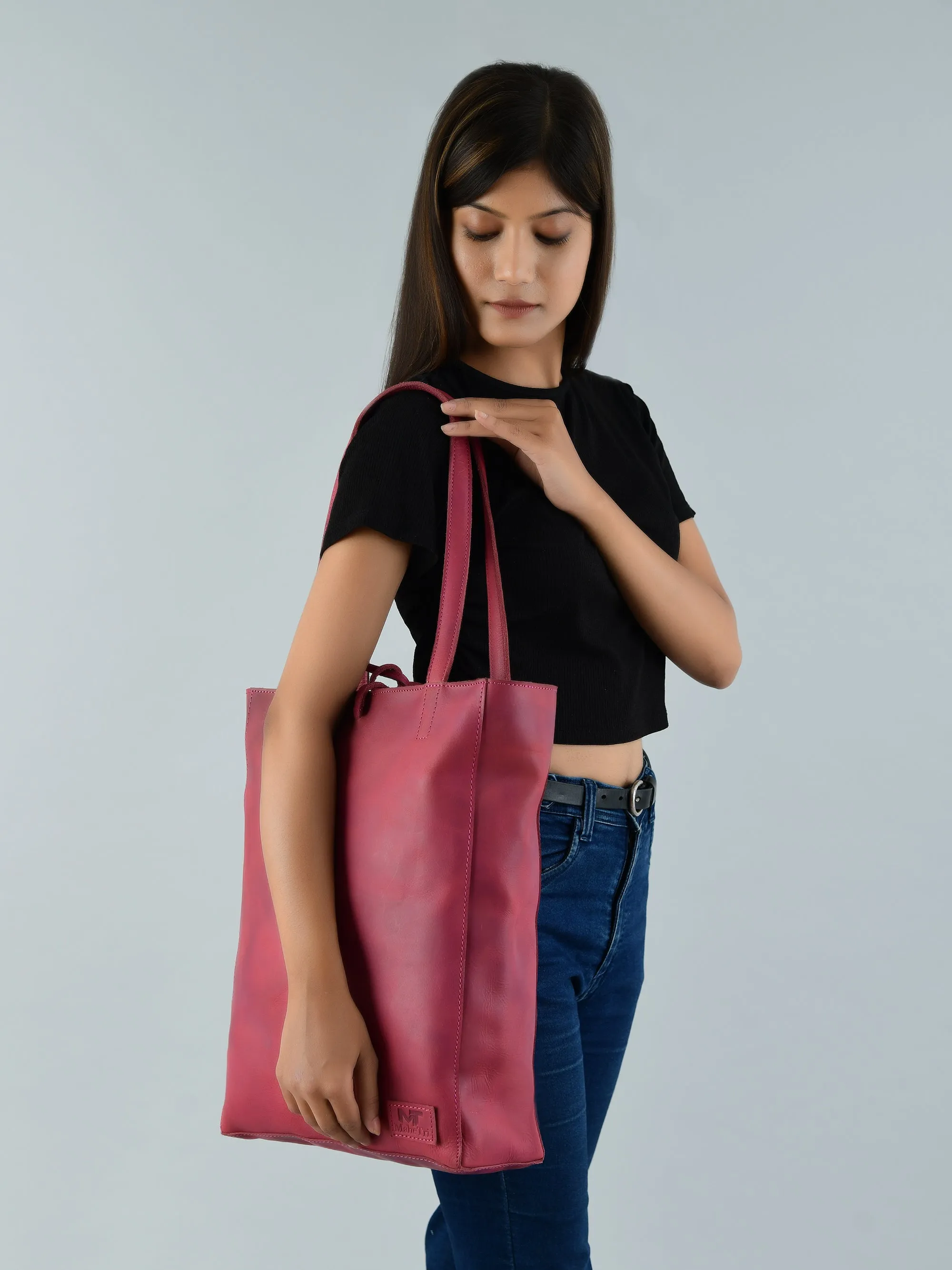 Maroon Leather Tote Bag sold by Classy Leather Bags product image thumbnail 2