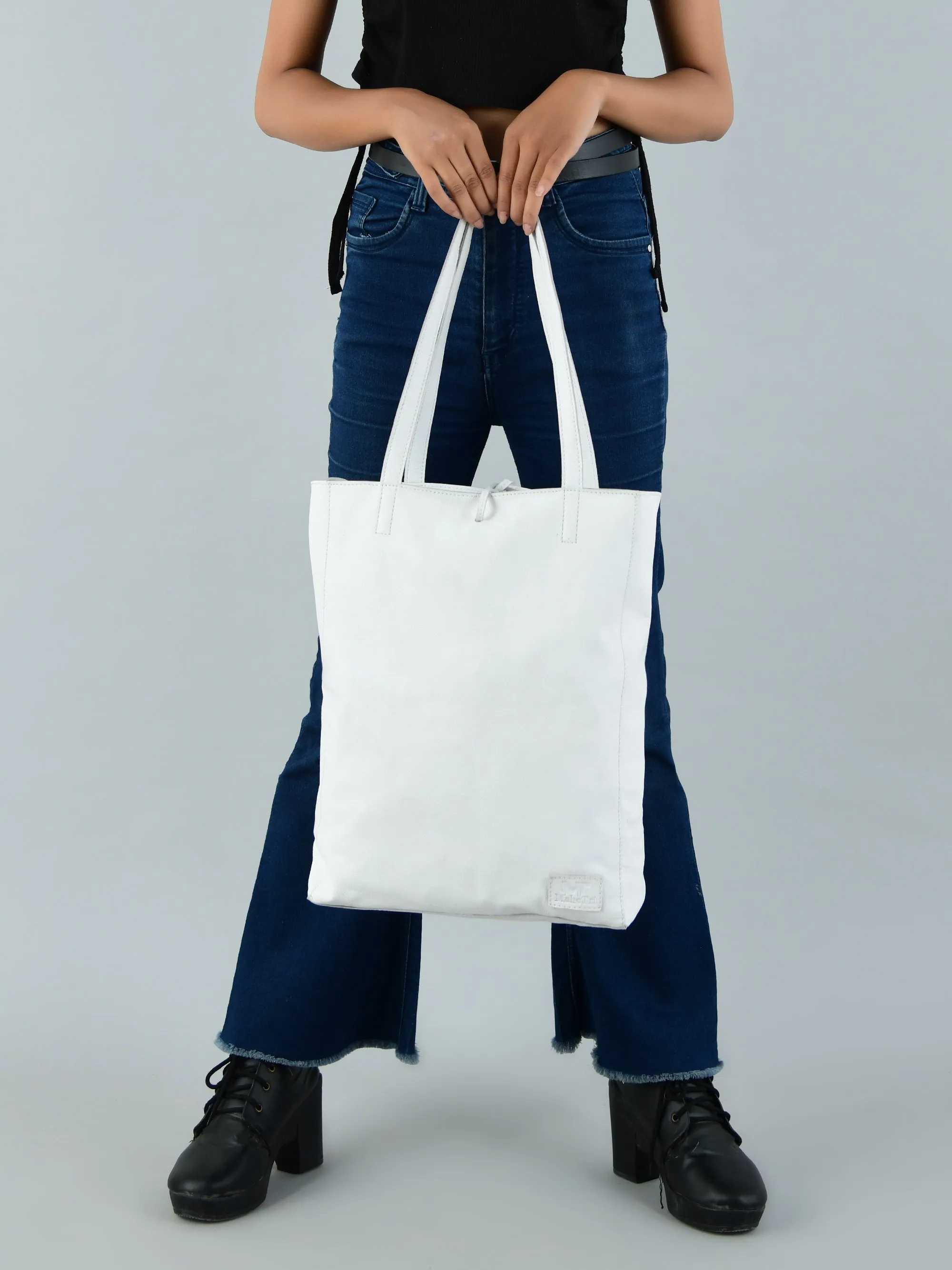 White Leather Shoulder Tote Bag sold by Classy Leather Bags product image thumbnail 5