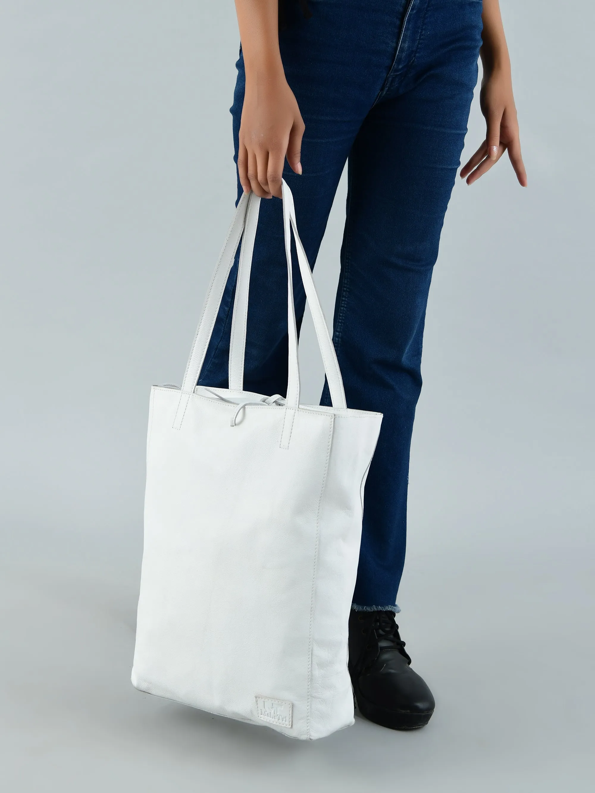 White Leather Shoulder Tote Bag sold by Classy Leather Bags product image thumbnail 2