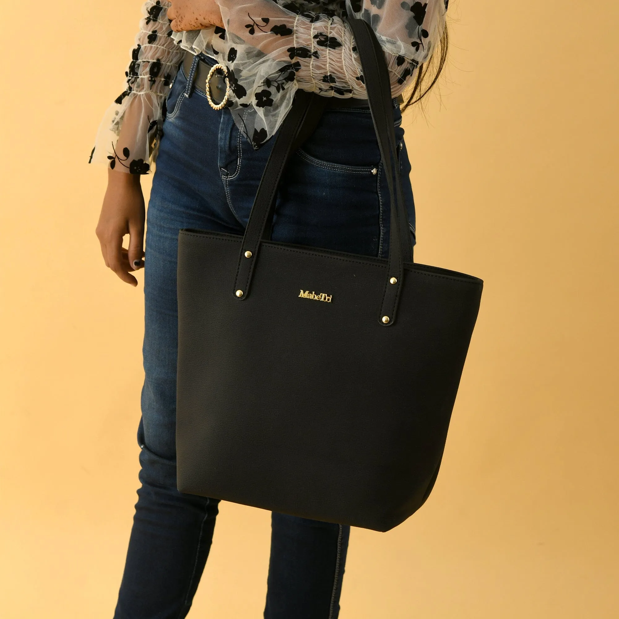 Era Vegan Leather Tote - Midnight Black sold by Classy Leather Bags product image thumbnail 2
