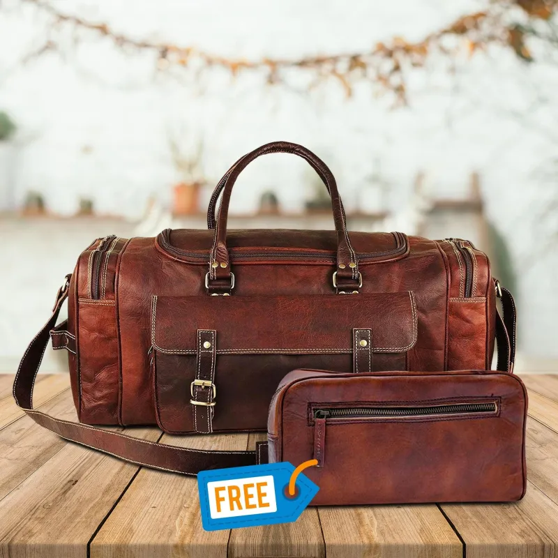 Traveler Weekender Duffle Bag + FREE Toiletry Bag sold by Classy Leather Bags