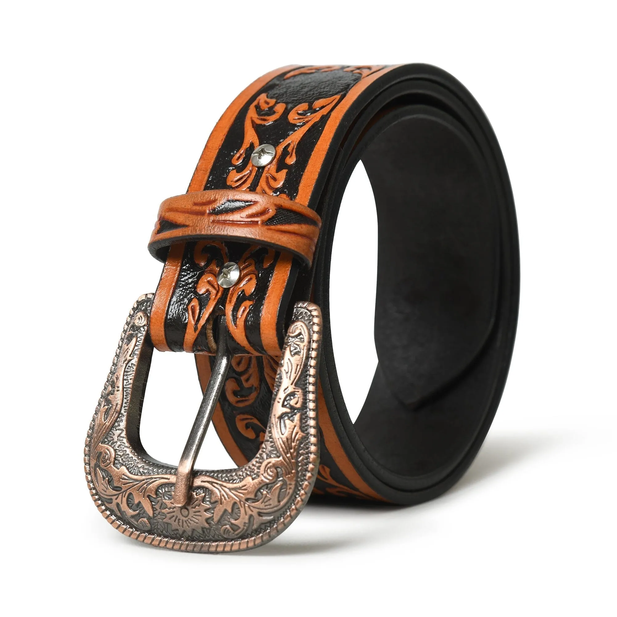 Western Cowboy Leather Belt - Black & Brown sold by Classy Leather Bags
