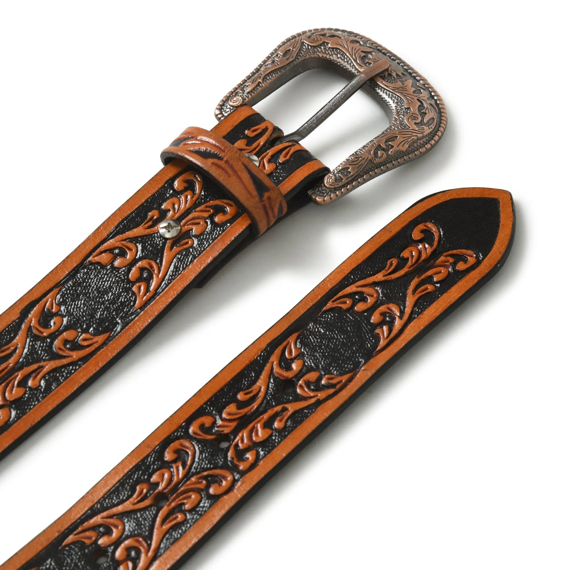 Western Cowboy Leather Belt - Black & Brown sold by Classy Leather Bags product image thumbnail 2