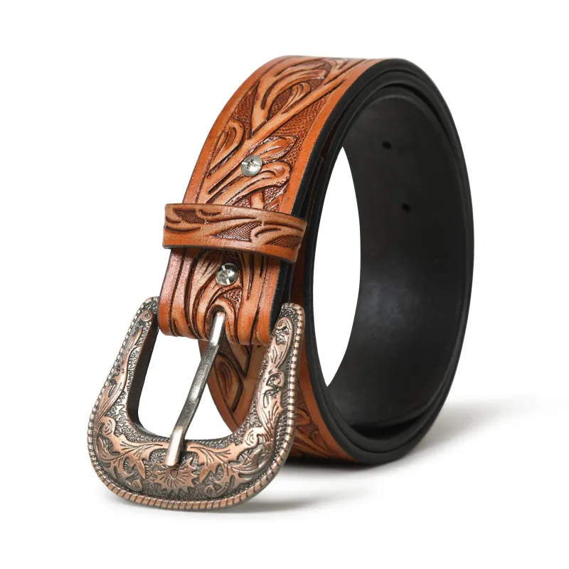 Western Cowboy Leather Belt - Brown sold by Classy Leather Bags