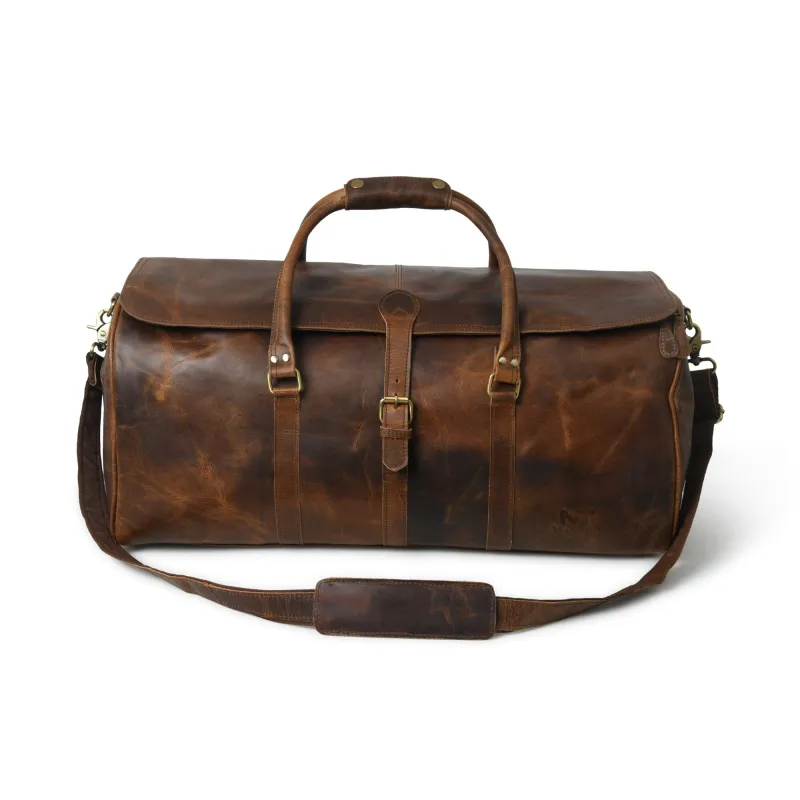 The Bolton Flap Duffel- Brown sold by Classy Leather Bags