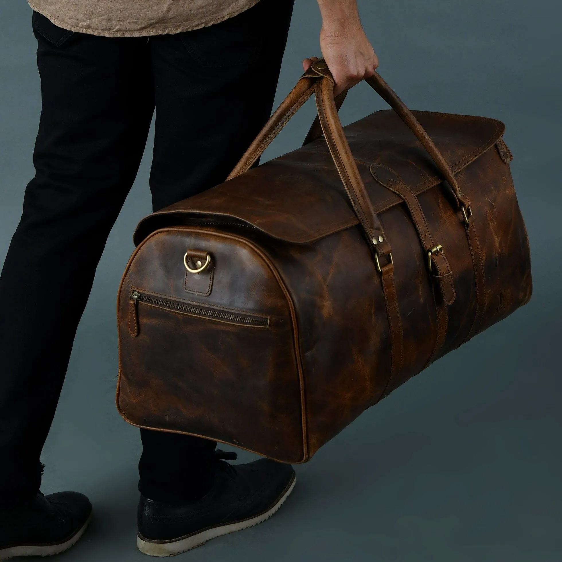 The Bolton Flap Duffel- Brown sold by Classy Leather Bags product image thumbnail 3