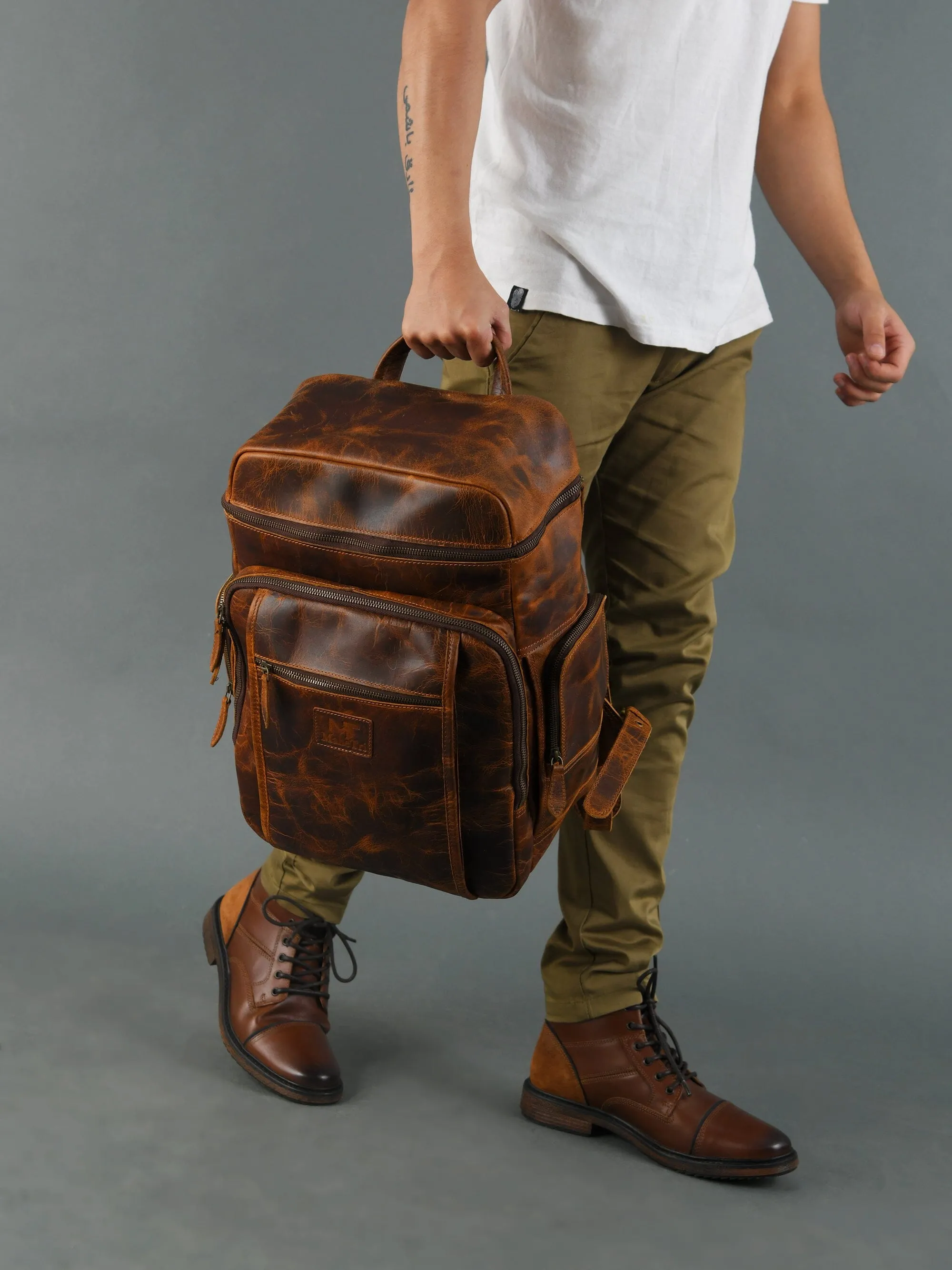Alpha Caramel Buffalo Leather Travel Backpack sold by Classy Leather Bags product image thumbnail 2