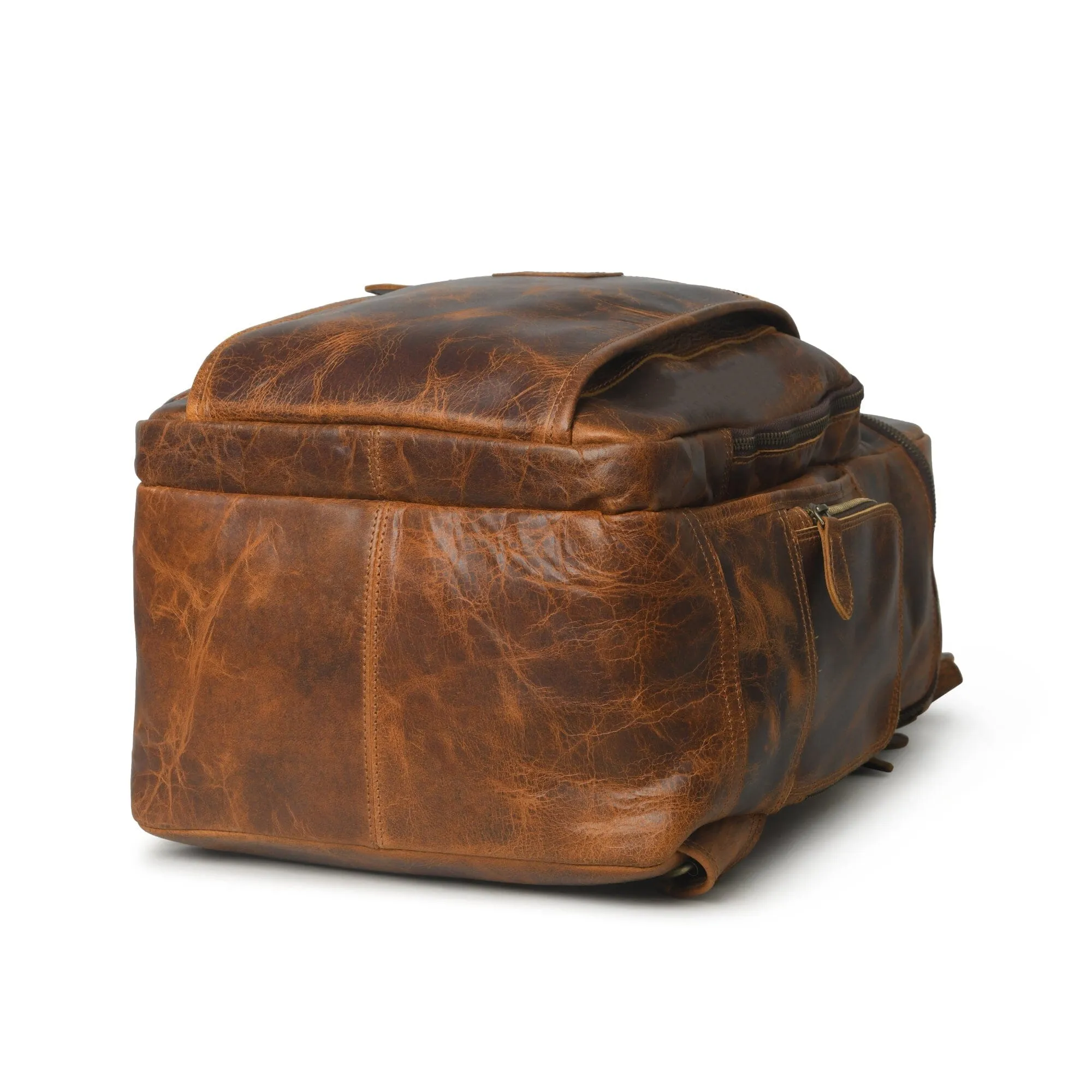 Alpha Caramel Buffalo Leather Travel Backpack sold by Classy Leather Bags product image thumbnail 5