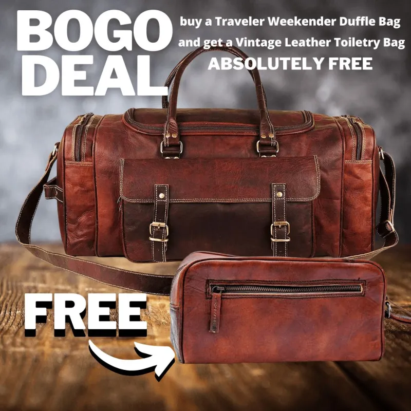 BOGO: Traveler Weekender Duffle Bag + FREE Toiletry Bag sold by Classy Leather Bags