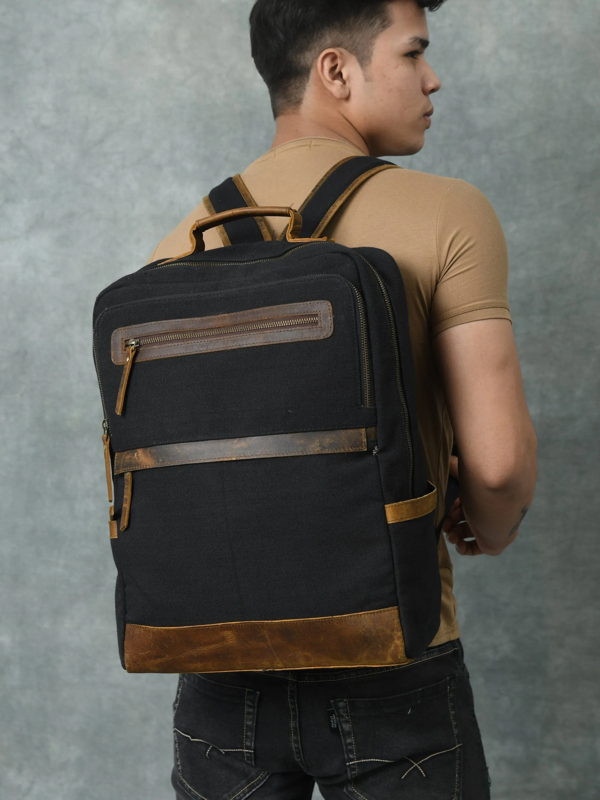 The Foster Canvas Backpack sold by Classy Leather Bags product image thumbnail 2