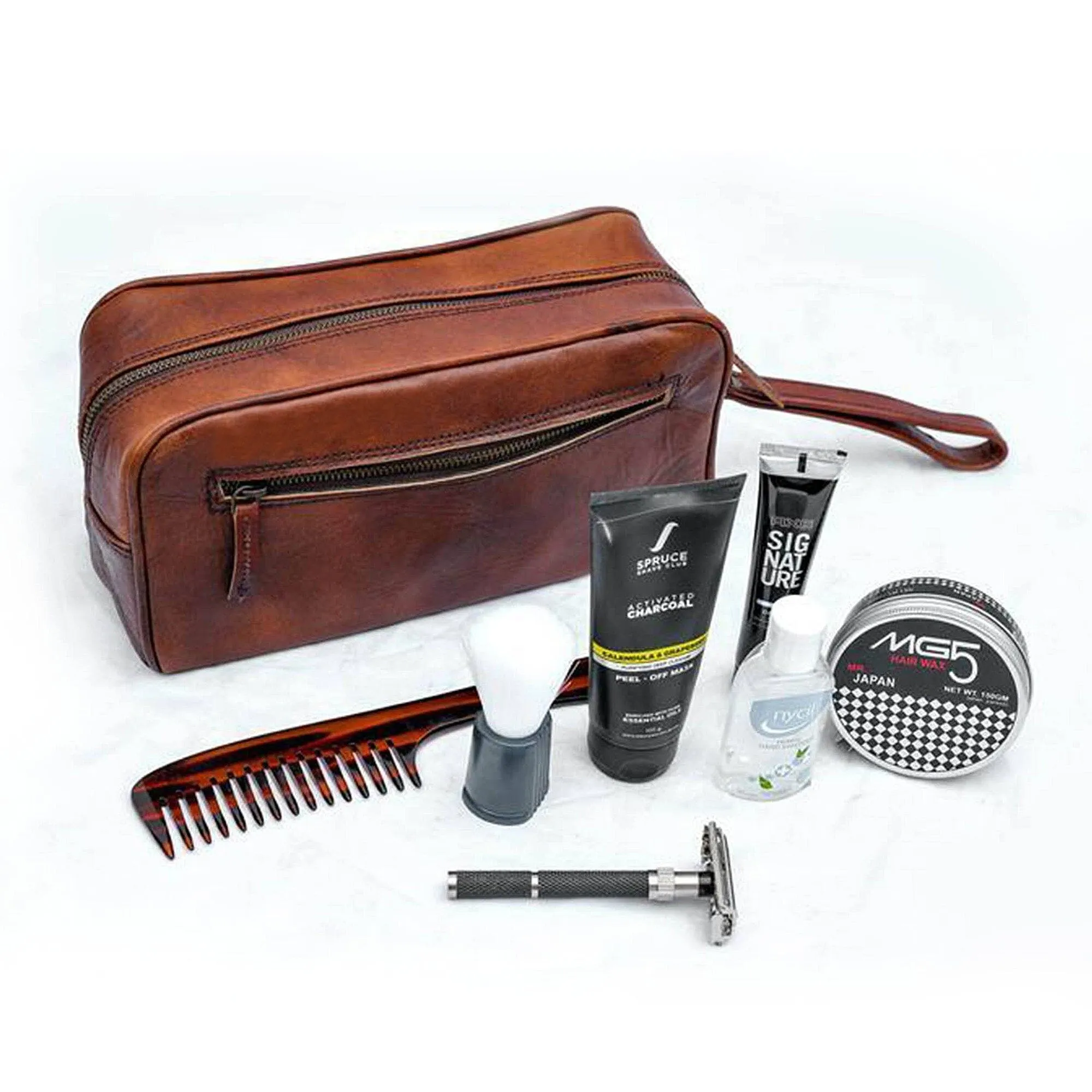 The Single Section Toiletry- Brown sold by Classy Leather Bags