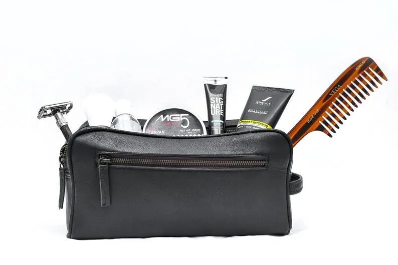 The Twin Section Toiletry- Black sold by Classy Leather Bags product image thumbnail 4