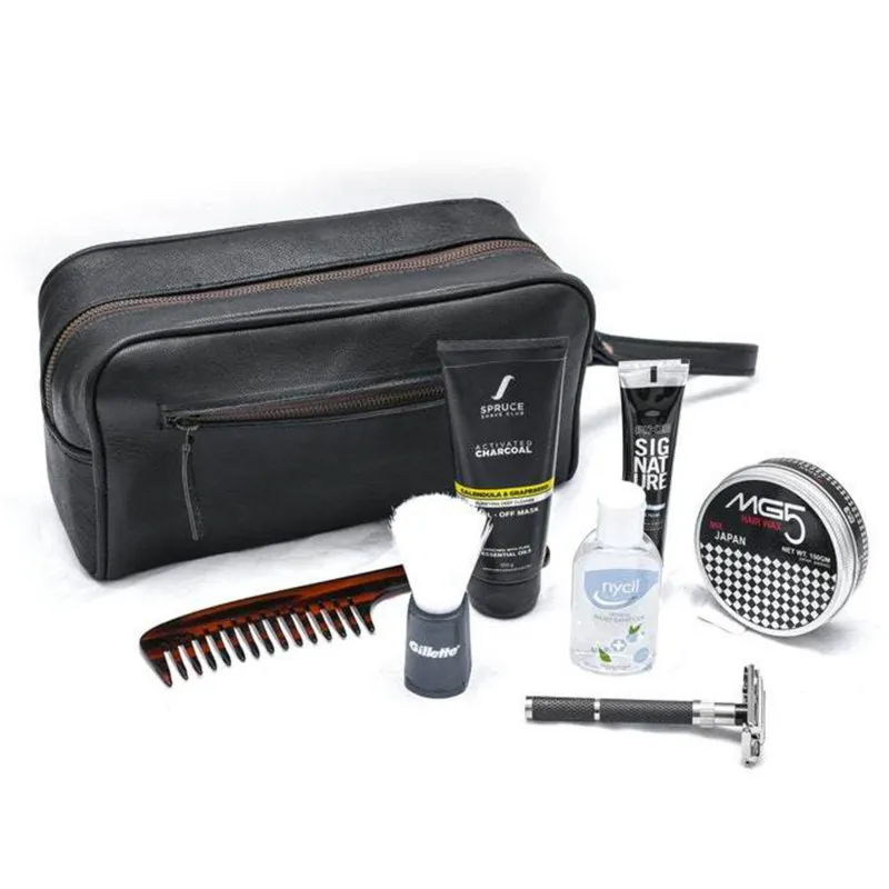 The Single Section Toiletry- Black sold by Classy Leather Bags