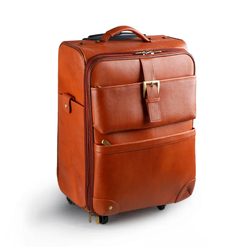 Tan Brown Cabin Trolley Suitcase sold by Classy Leather Bags