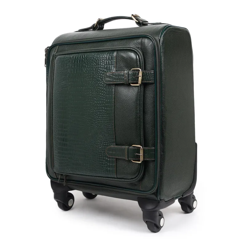 Horizon Leather Trolley Suitcase, Green made by Classy Leather Bags