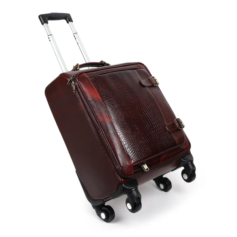 Horizon Leather Trolley Suitcase, Brown made by Classy Leather Bags