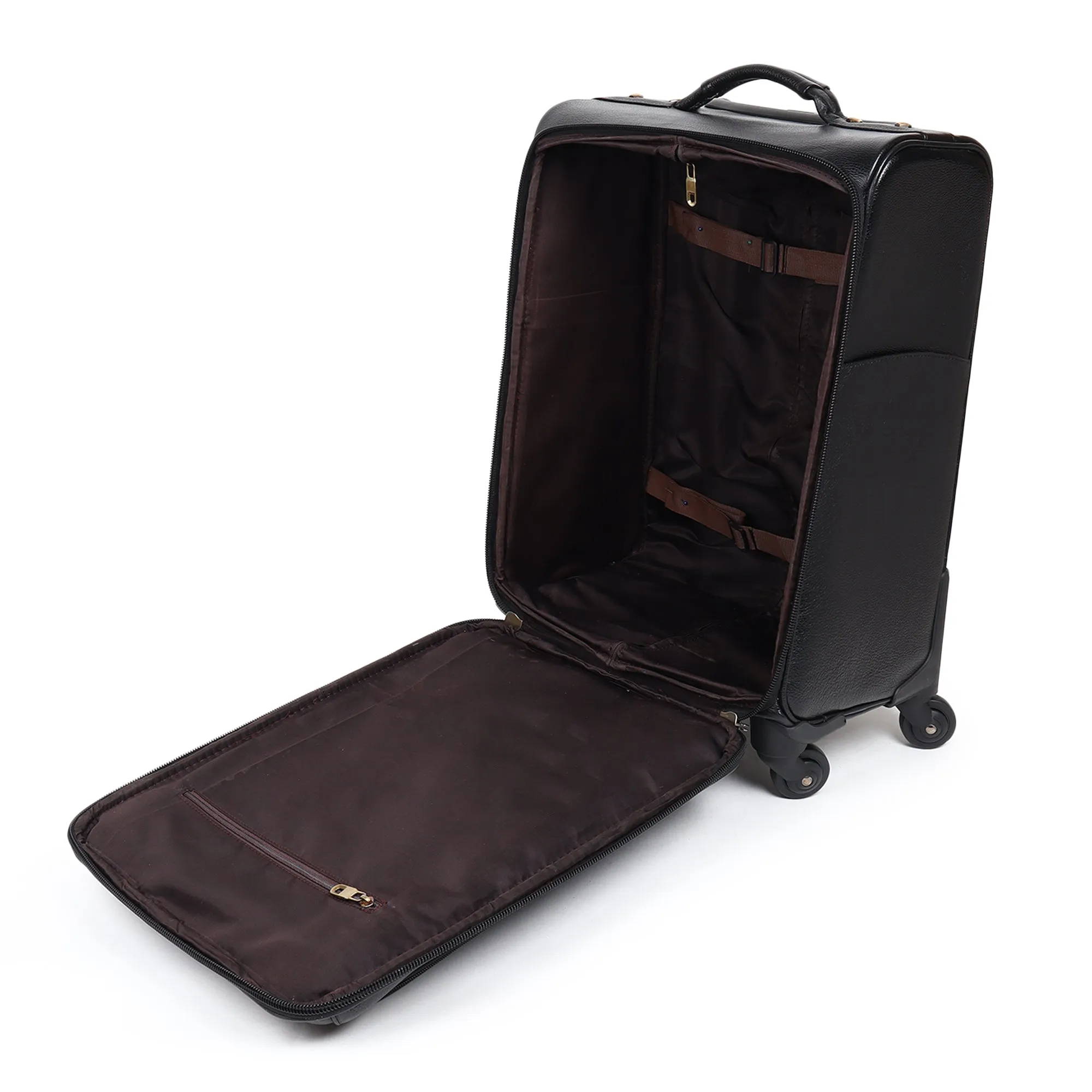 Timeless Black Leather Trolley Suitcase sold by Classy Leather Bags product image thumbnail 5