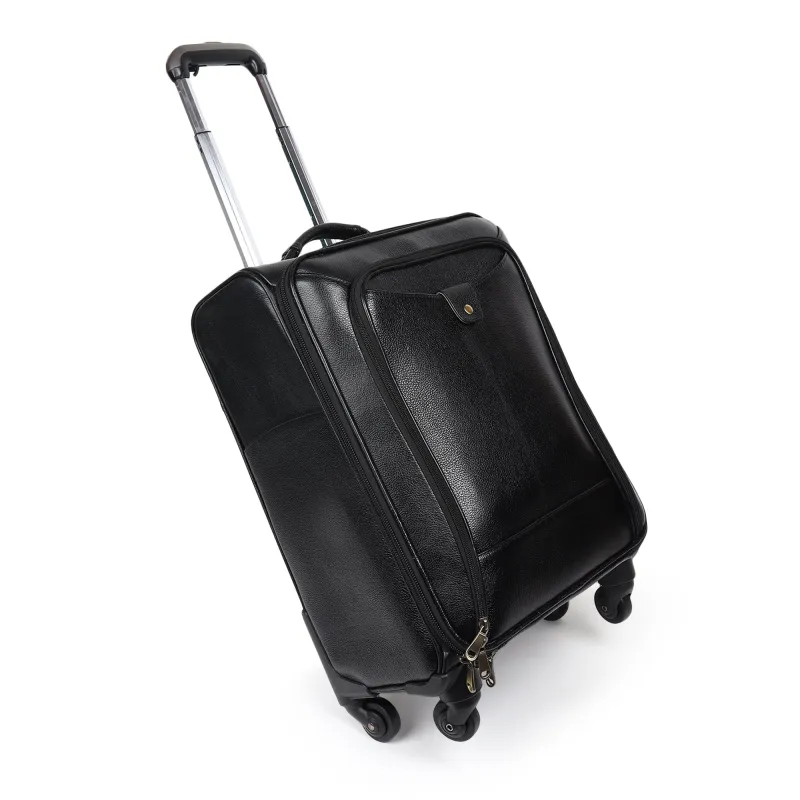 Timeless Black Leather Trolley Suitcase made by Classy Leather Bags