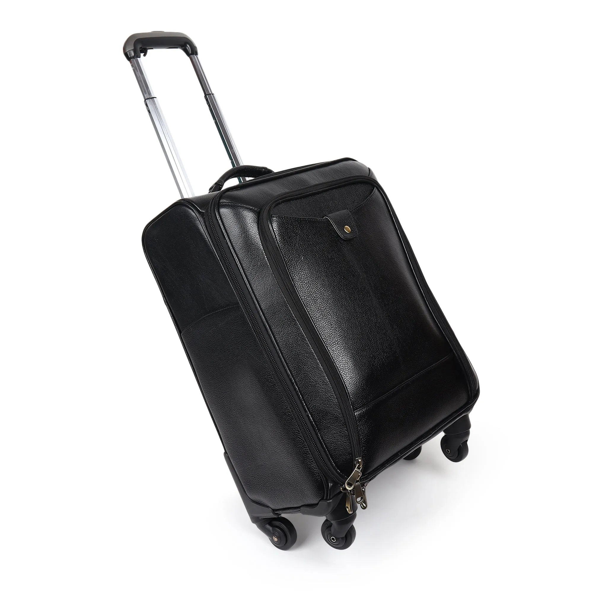Timeless Black Leather Trolley Suitcase sold by Classy Leather Bags