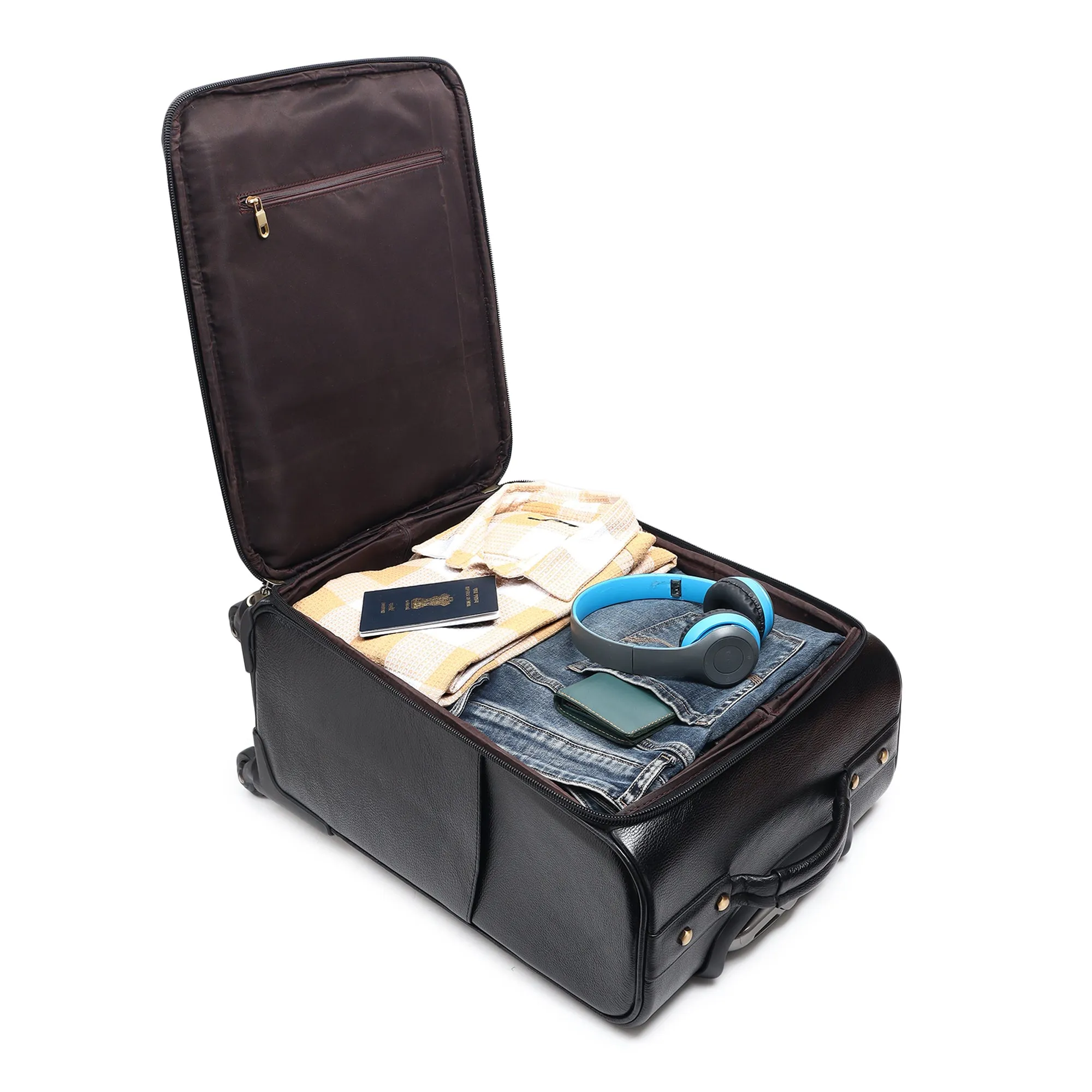 Timeless Black Leather Trolley Suitcase sold by Classy Leather Bags product image thumbnail 4