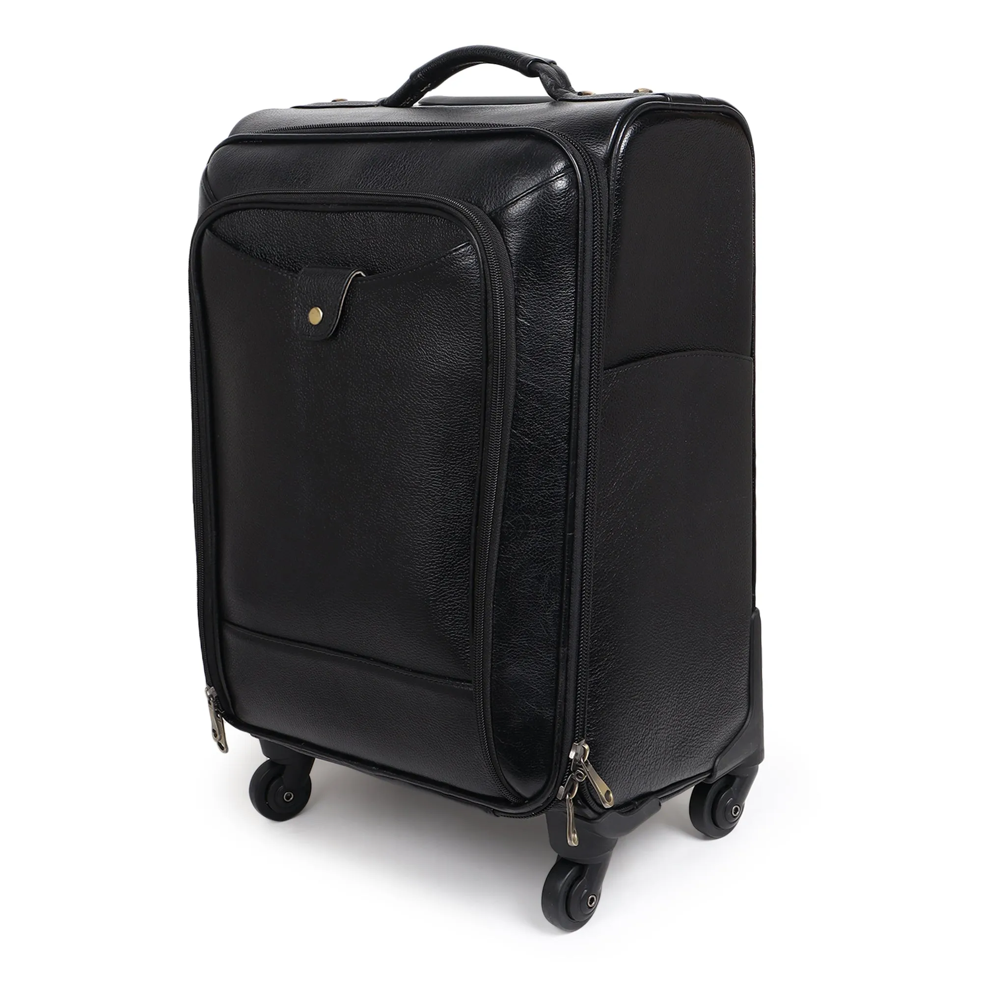 Timeless Black Leather Trolley Suitcase sold by Classy Leather Bags product image thumbnail 2