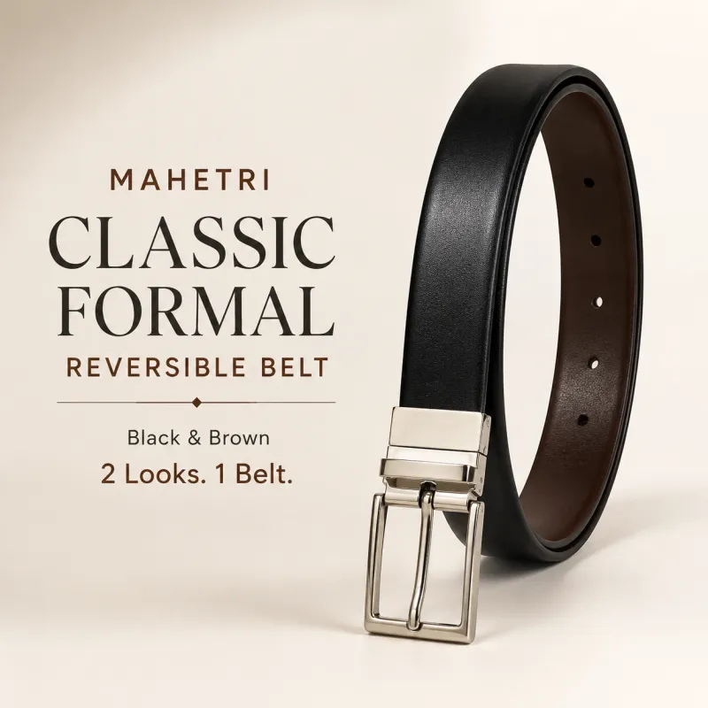 Classic Formal Reversible Leather Belt - Black & Brown made by Classy Leather Bags