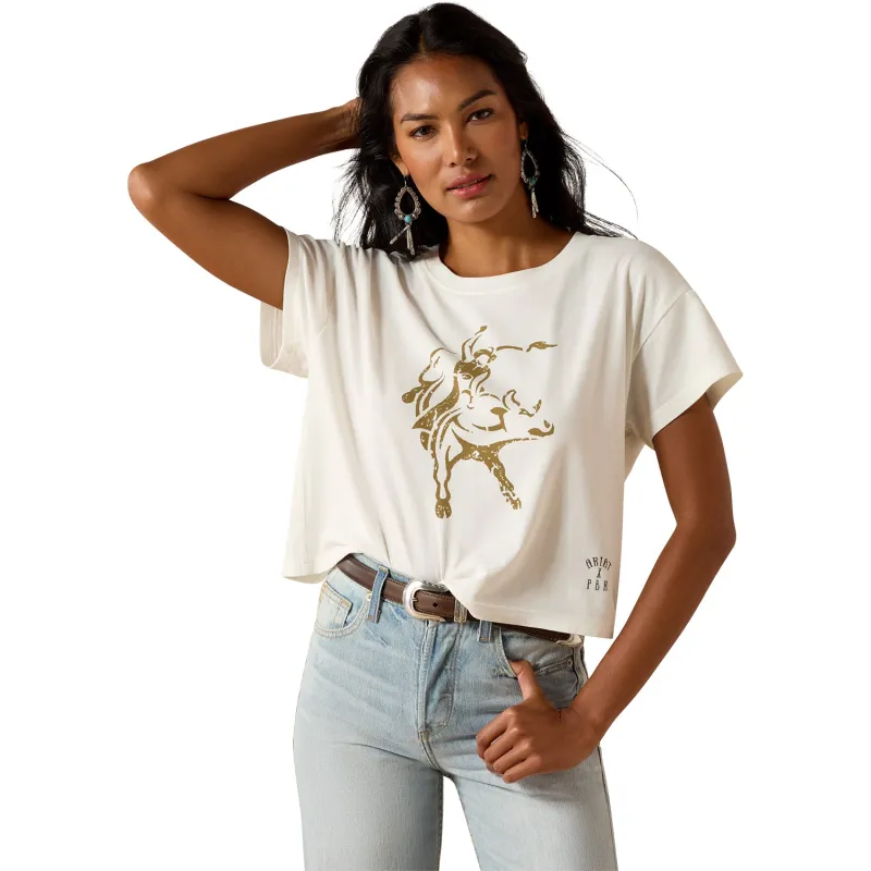 PBR x Ariat Ladies Cloud Dancer Cropped T-Shirt - White made by Ariat