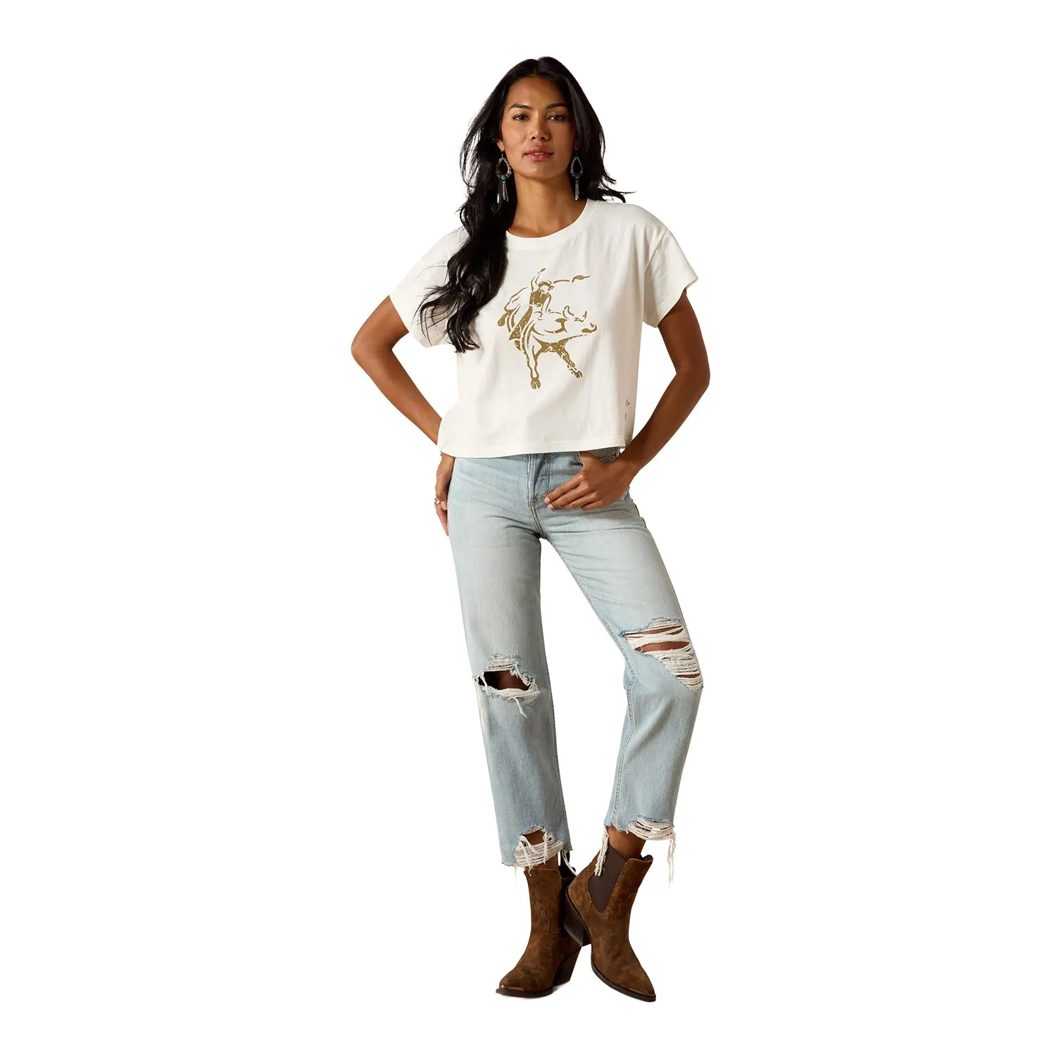 PBR x Ariat Ladies Cloud Dancer Cropped T-Shirt - White sold by PBR product image thumbnail 5