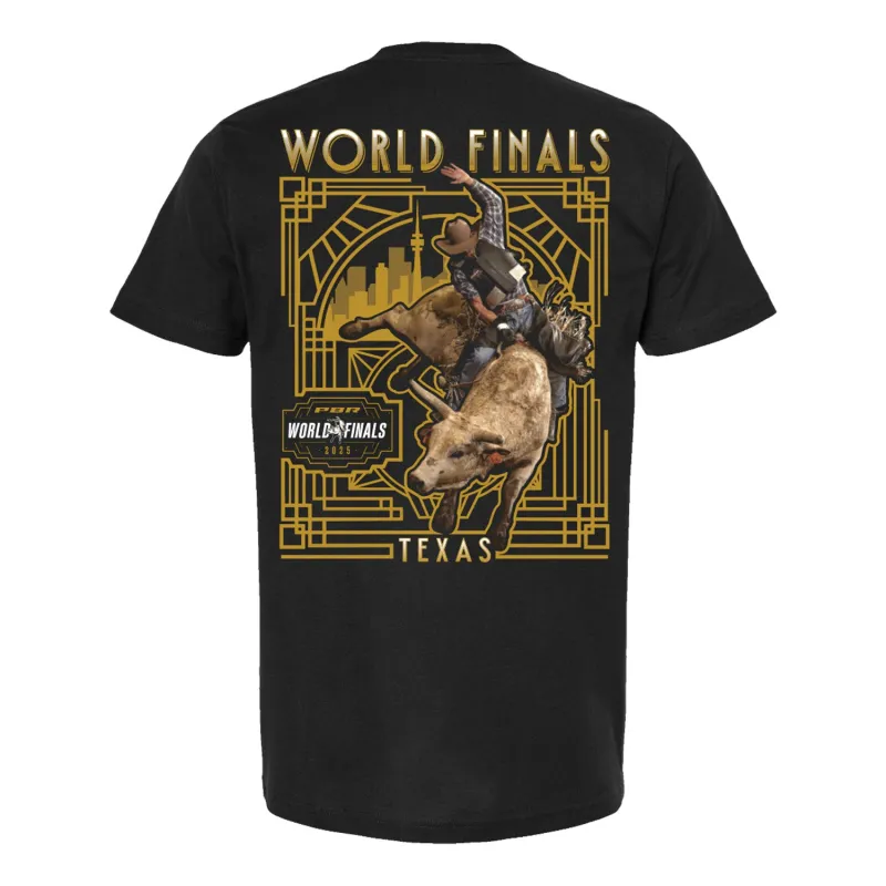 PBR World Finals 2025 Art Deco Bull Rider T-Shirt - Black sold by PBR