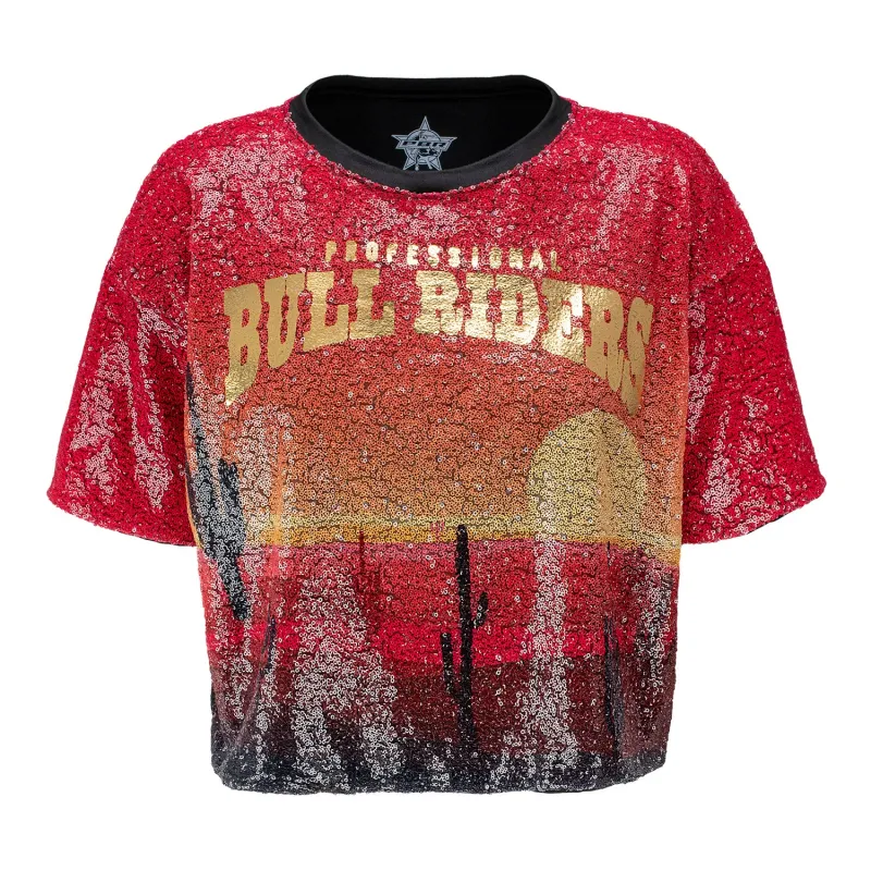 PBR Ladies Sequin Desert Scene Crop Top - Red made by PBR