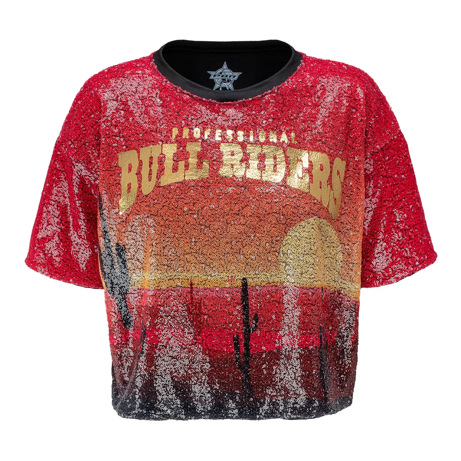 PBR Ladies Sequin Desert Scene Crop Top - Red sold by PBR