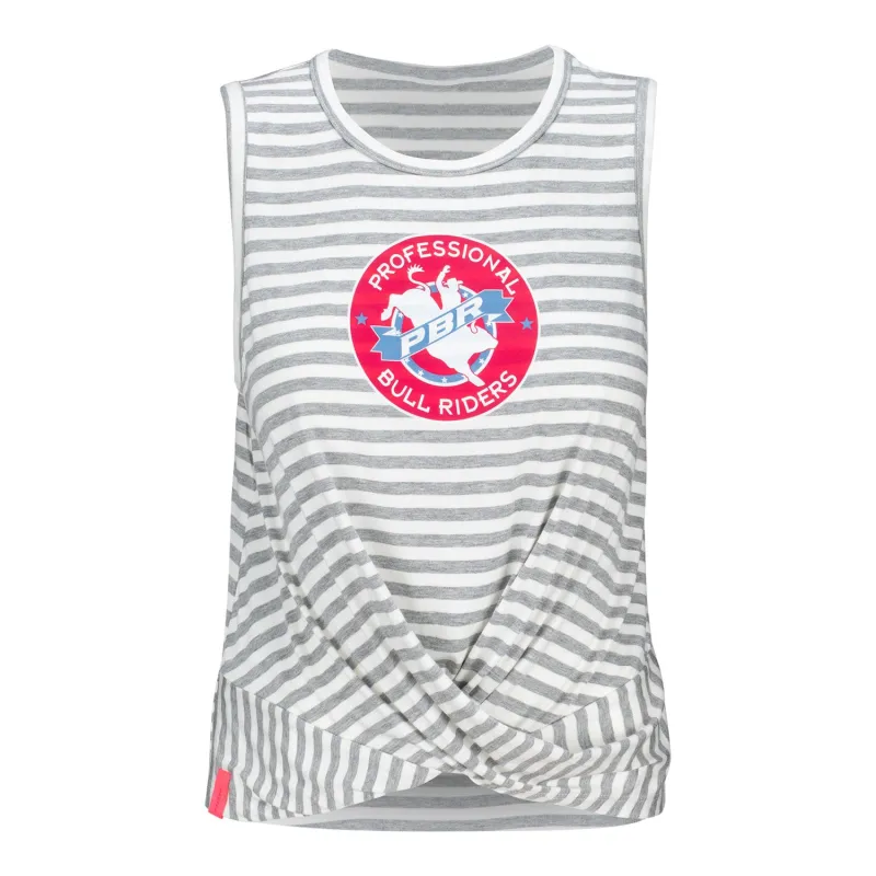 PBR Ladies Striped Retro Logo Tank - Grey sold by PBR
