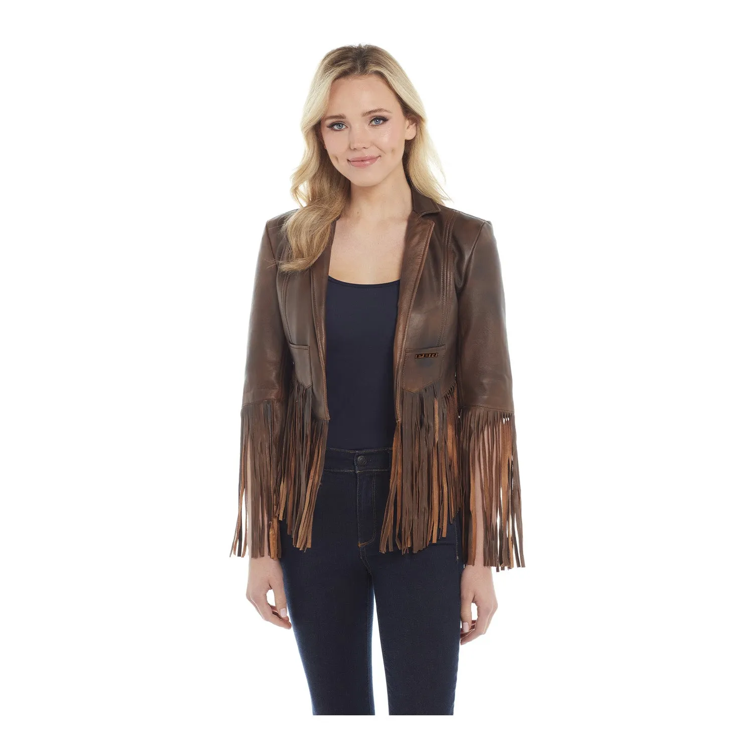 PBR Ladies Cropped Fringe Jacket - Brown sold by PBR