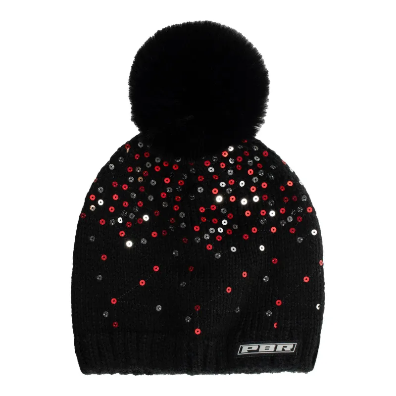 PBR Scatter Sequin Pom Beanie - Black made by PBR