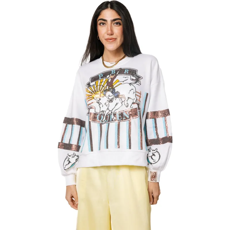 PBR x Queen of Sparkles Cowgirl Queen Crewneck Sweatshirt - White made by PBR