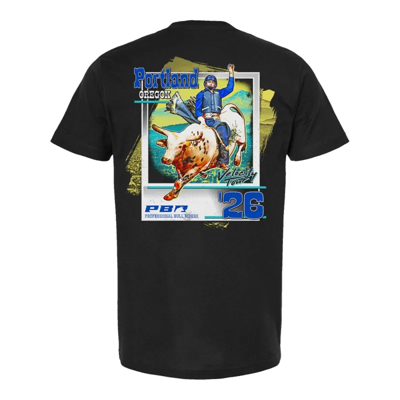 PBR Portland 2026 Velocity Tour City T-Shirt - Black sold by PBR