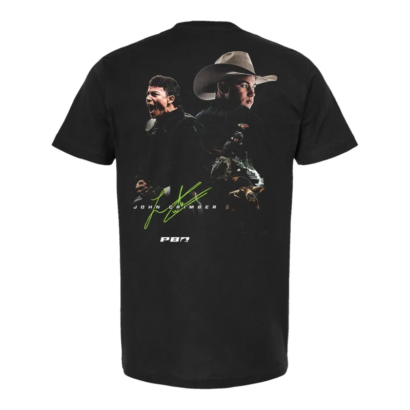 John Crimber Signature Portrait Rider T-Shirt - Black sold by PBR