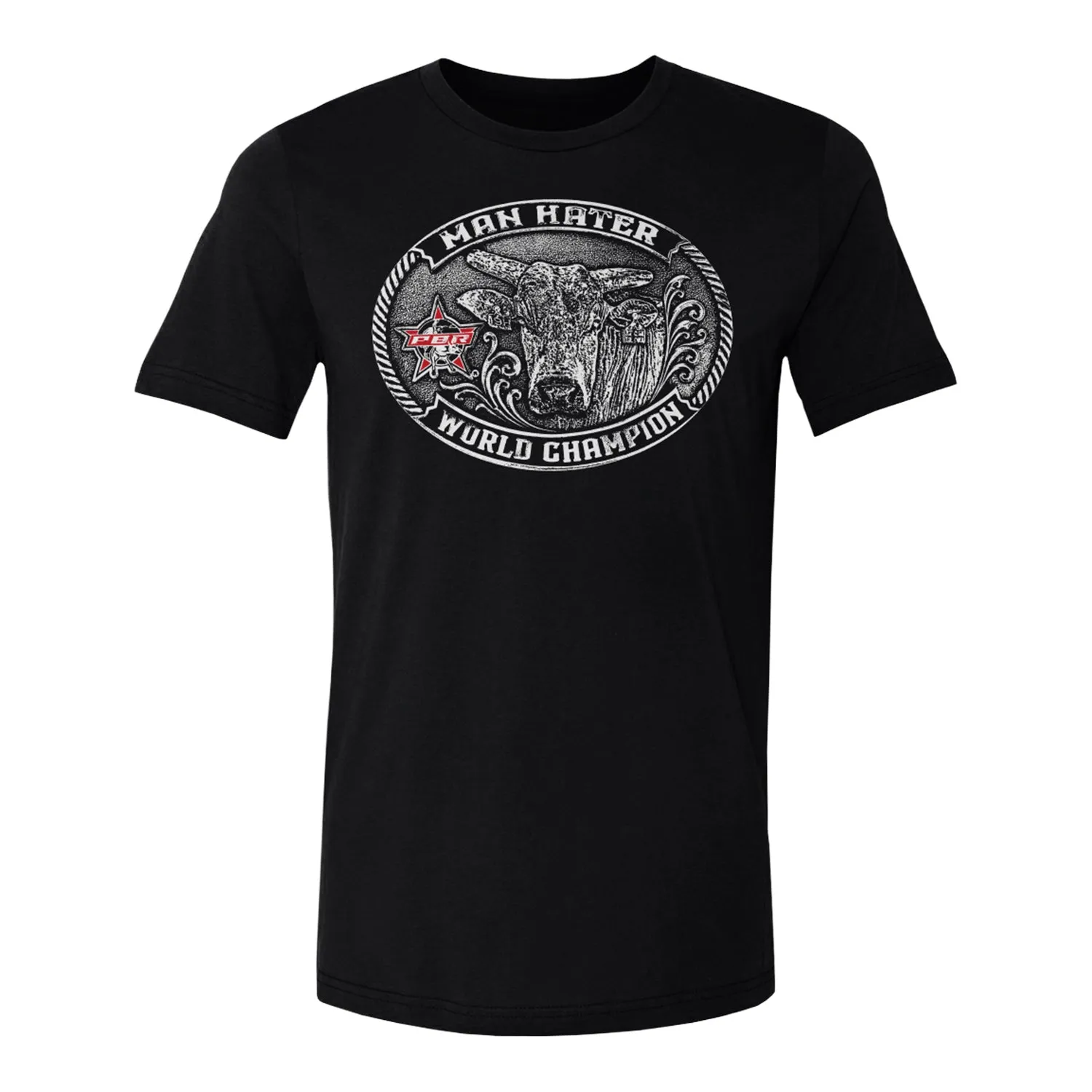 PBR Man Hater World Champion Belt Buckle T-Shirt - Black sold by PBR