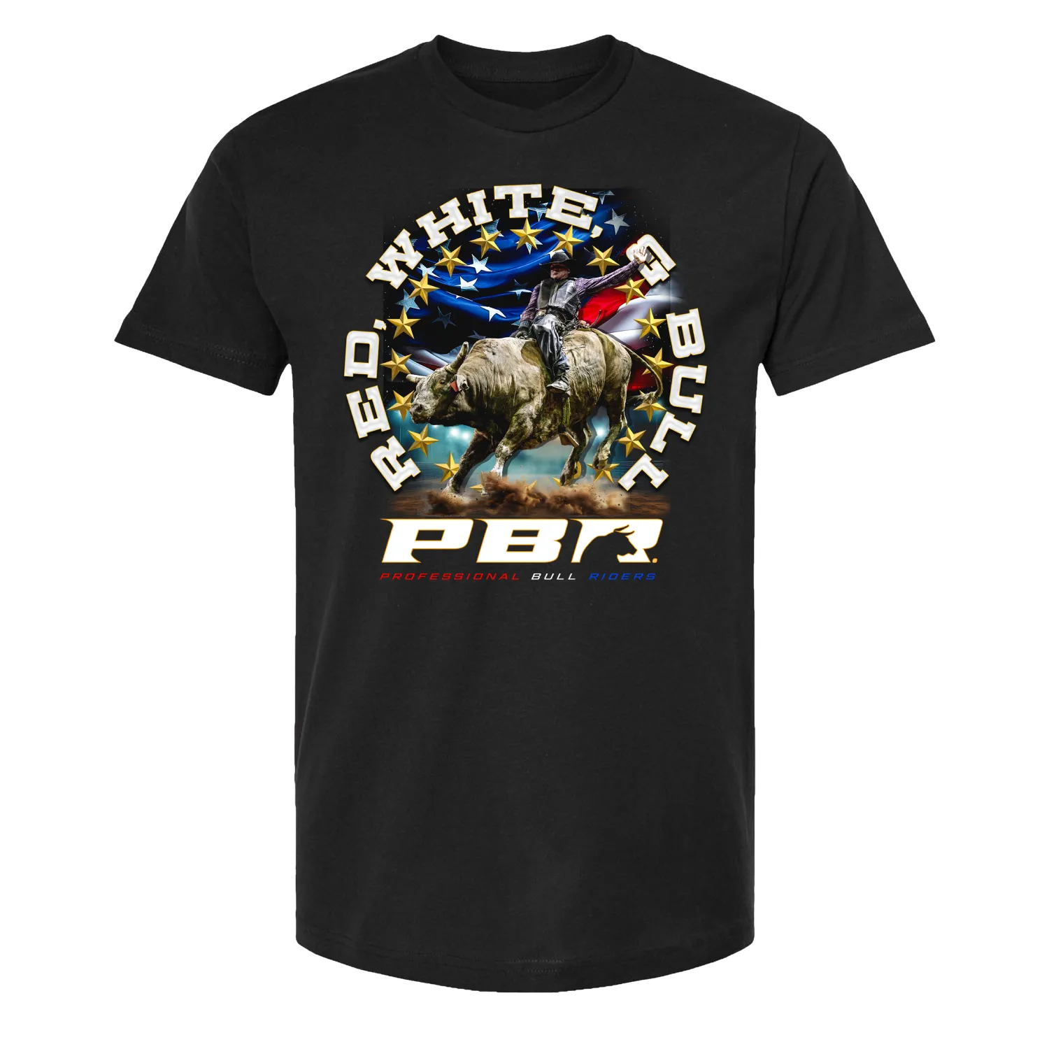 PBR Red, White, & Bull Spotlight T-Shirt - Black sold by PBR