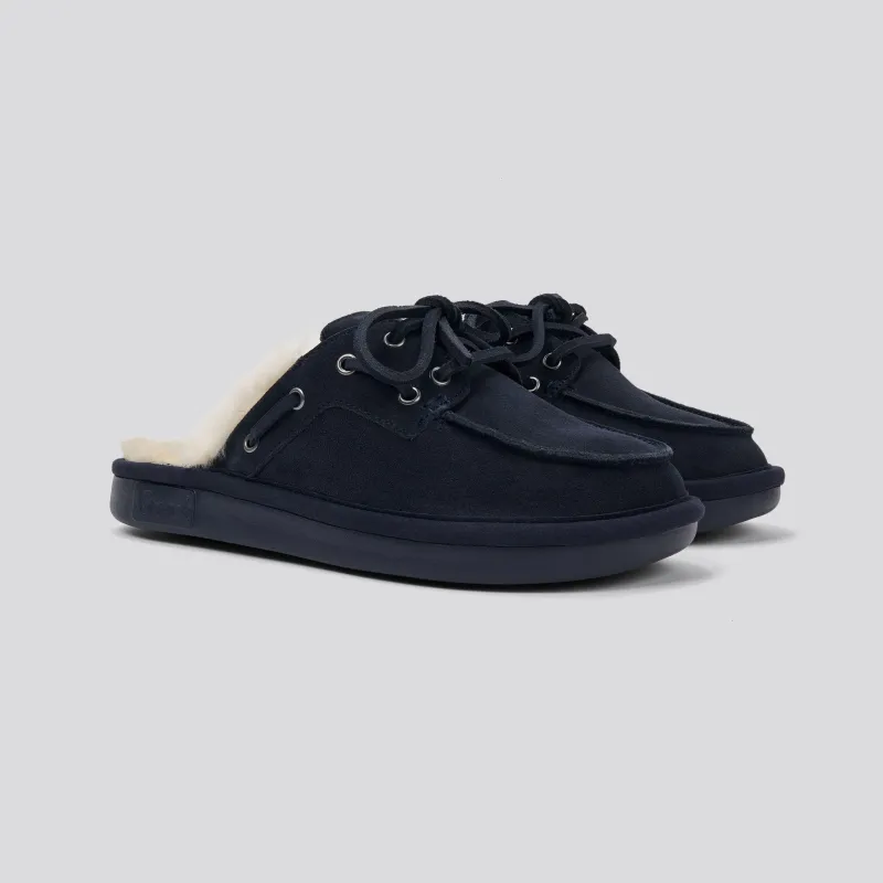 Boat Mule Shearling - Navy - Suede made by Brunch