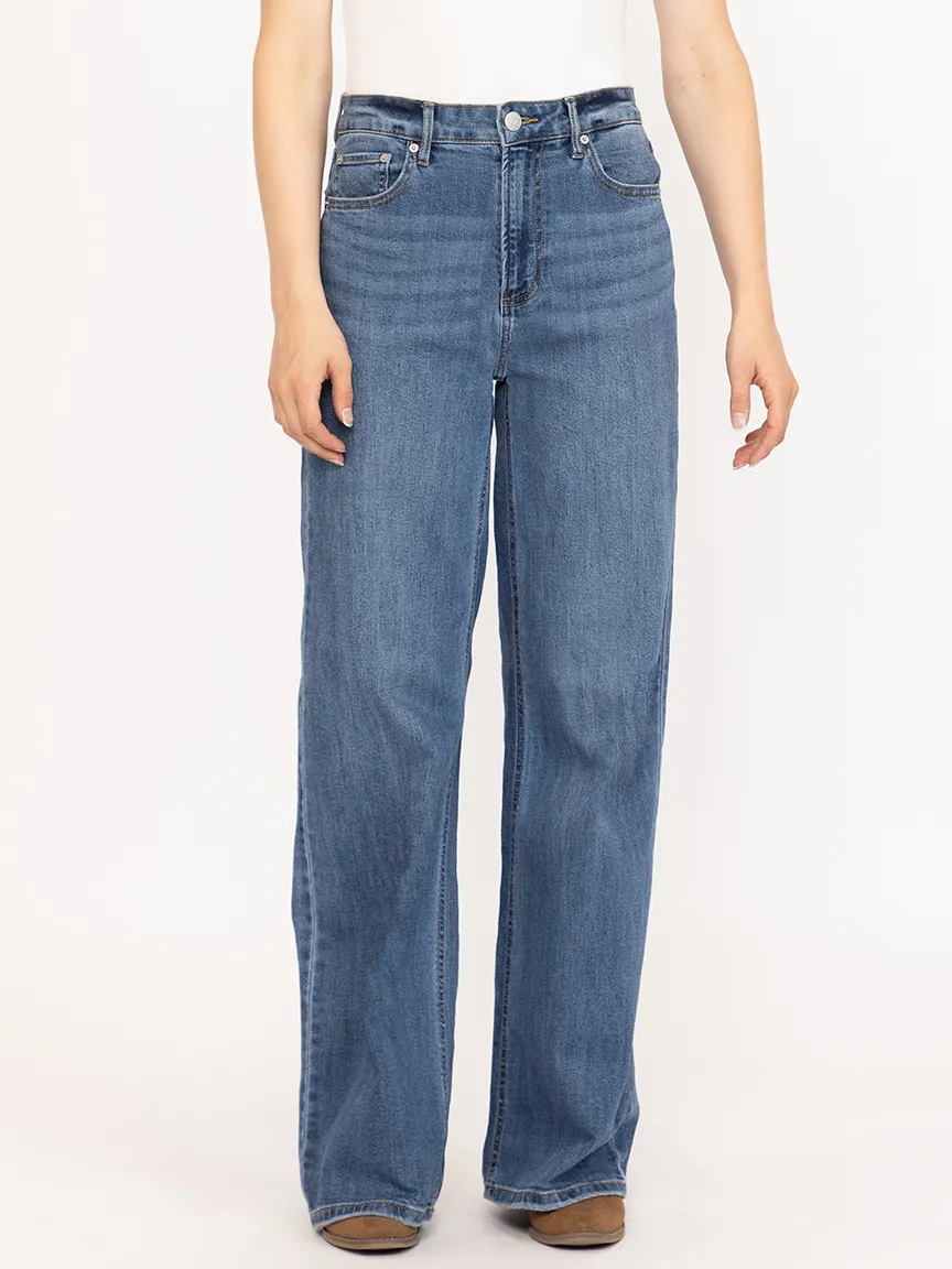 Women's High Rise Medium Dark Wide Leg Jeans sold by Warehouse One product image thumbnail 2